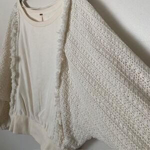 Free People Eyelet Knit Sleeves 100% Cotton Fringe Boho Coastal Cowgirl Festival